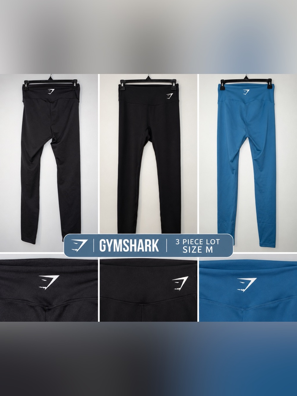Gymshark Leggings Lot Size M High Waist Workout Activewear 3 Pairs Black Blue
